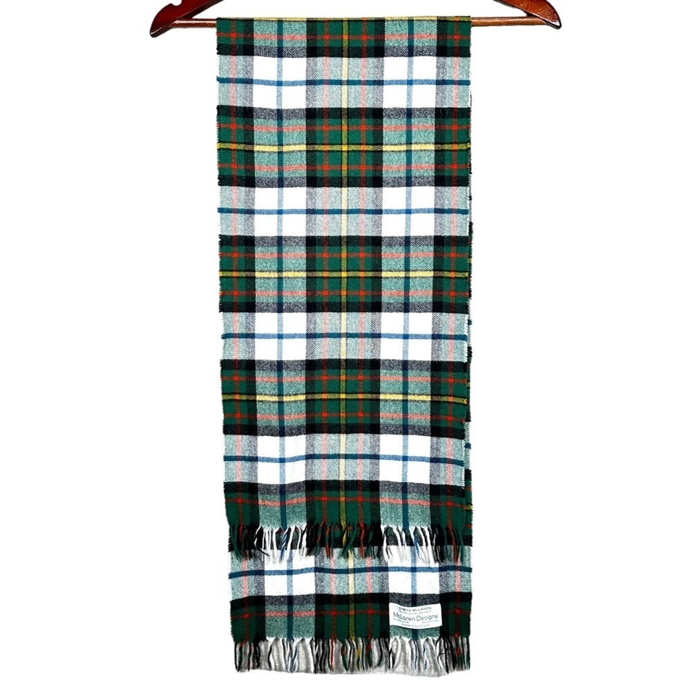 VINTAGE 100% Pure Wool Plaid Fringe Scarf - Picture 4 of 7